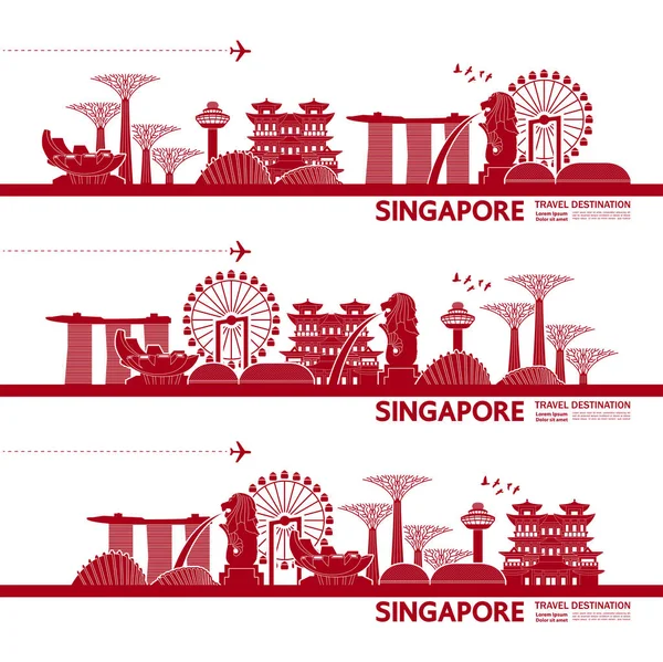 Singapore Travel Destination Grand Vector Illustration — Stock Vector