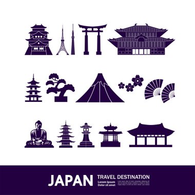 Japonya seyahat hedefi büyük vektör illüstrasyonu.