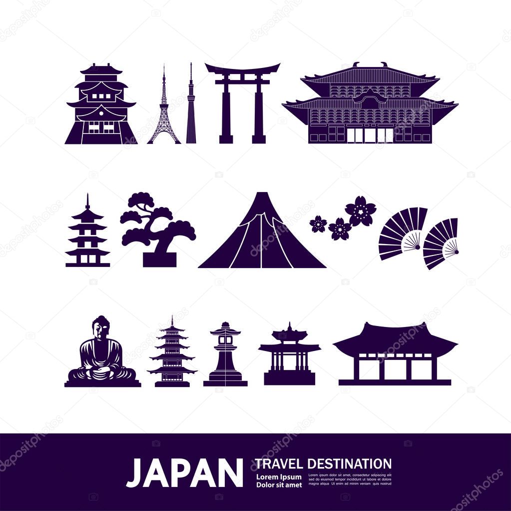 Japan travel destination grand vector illustration.