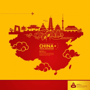 Çin seyahat hedef grand vektör illüstrasyon.