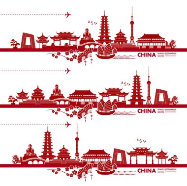 Çin seyahat hedef grand vektör illüstrasyon.