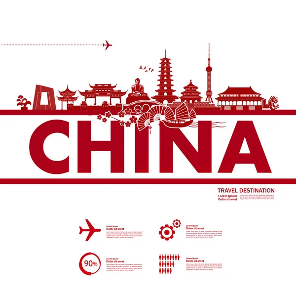 Čínská Cestovní Destinace Grand Vector Ilustrace — Stockový vektor