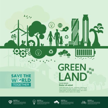 Yeşil ekoloji vektörü illüstrasyonuyla birlikte dünyayı kurtarın.