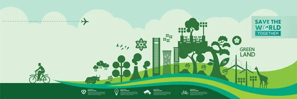 Salvar Mundo Juntos Ecología Verde Vector Ilustración — Archivo Imágenes Vectoriales