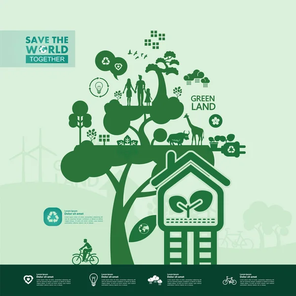 Врятуйте Світ Разом Зелена Екологія Векторні Ілюстрації — стоковий вектор