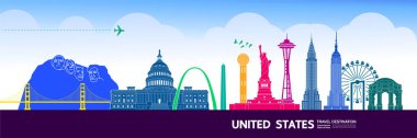 Amerika Birleşik Devletleri seyahat hedef grand vector illüstrasyon.