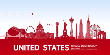 Amerika Birleşik Devletleri seyahat hedef grand vector illüstrasyon.