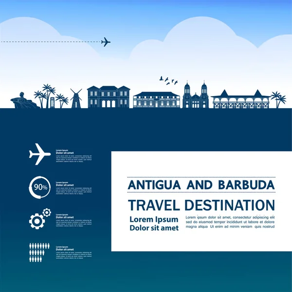 安提瓜和巴布达旅游目的地大矢量插图 — 图库矢量图片