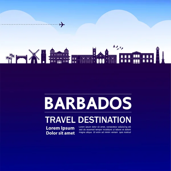 巴巴多斯旅游目的地大矢量插图 — 图库矢量图片