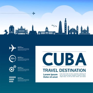 Küba seyahat hedef grand vektör illüstrasyon.