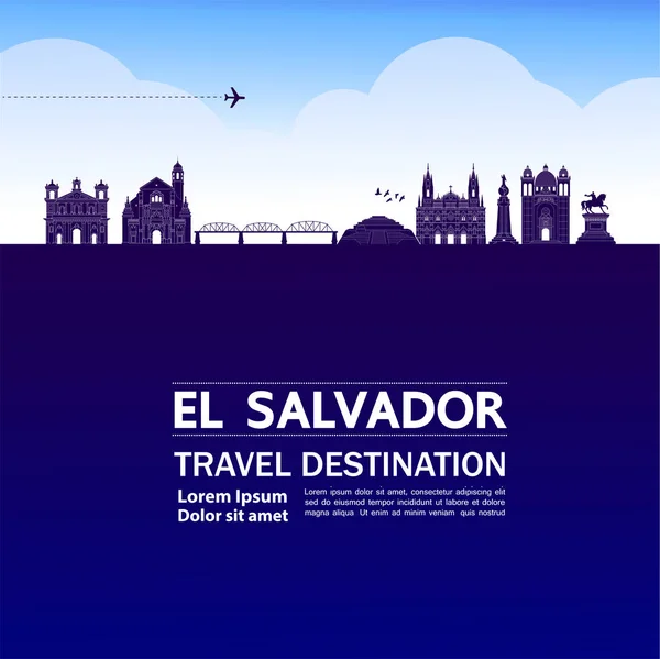 萨尔瓦多旅游目的地大矢量插图 — 图库矢量图片