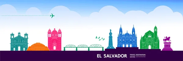 Salvador Viaje Destino Gran Vector Ilustración — Archivo Imágenes Vectoriales