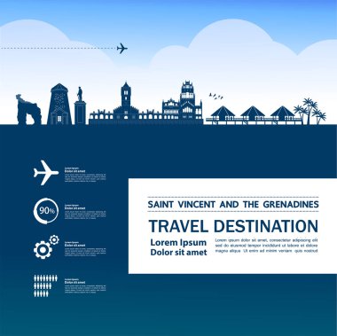 Saint Vincent ve Grenadinler seyahat hedef büyük vektör illüstrasyon.