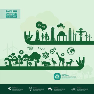 Yeşil ekoloji vektörü illüstrasyonuyla birlikte dünyayı kurtarın.