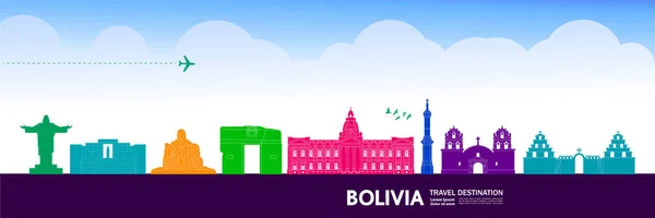 Bolivya Seyahat Hedef Grand Vektör Illüstrasyon — Stok Vektör