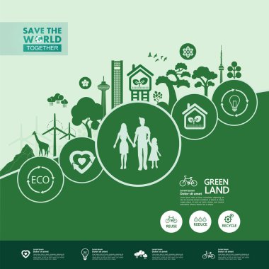 Yeşil ekoloji vektörü illüstrasyonuyla birlikte dünyayı kurtarın.