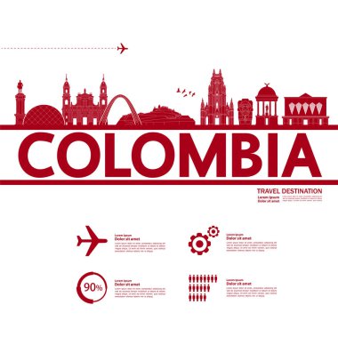 Kolombiya seyahat hedef grand vektör illüstrasyon.