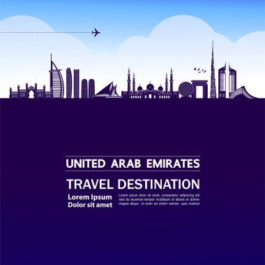Birleşik Arap Emirlikleri seyahat hedefi büyük vektör çizimi. 