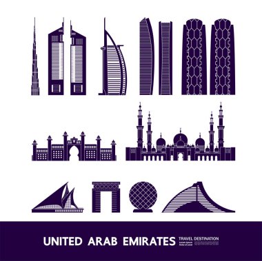 Birleşik Arap Emirlikleri seyahat hedefi büyük vektör çizimi. 