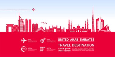 Birleşik Arap Emirlikleri seyahat hedefi büyük vektör çizimi. 