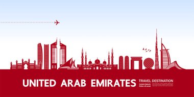 Birleşik Arap Emirlikleri seyahat hedefi büyük vektör çizimi. 