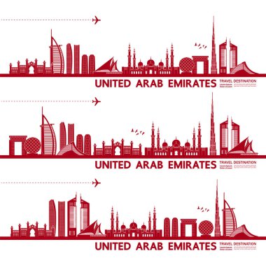 Birleşik Arap Emirlikleri seyahat hedefi büyük vektör çizimi. 
