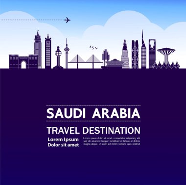 Suudi Arabistan seyahat hedefi büyük vektör çizimi. 