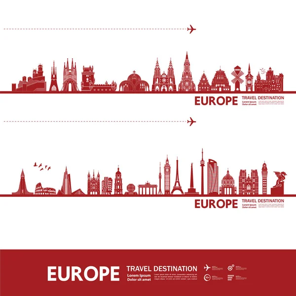 Europa Viagem Destino Grande Vetor Ilustração —  Vetores de Stock