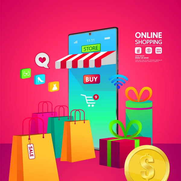 Zakupy Online Stronie Internetowej Lub Aplikacji Mobilnej Wektor Ilustracji — Wektor stockowy