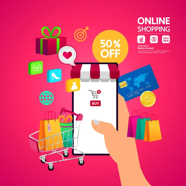 Compras Line Site Mobile Application Vector Illustration — Vetor de Stock