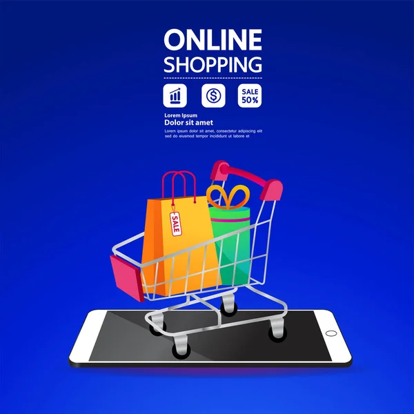 Compras Line Site Mobile Application Vector Illustration — Vetor de Stock