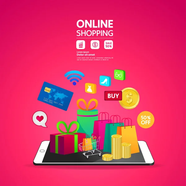 Compras Línea Sitio Web Aplicación Móvil Vector Ilustración — Vector de stock