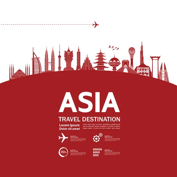 Asia Seyahat Hedefi Büyük Vektör Çizimi — Stok Vektör