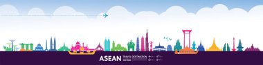 ASEAN seyahat hedefi büyük vektör çizimi. 