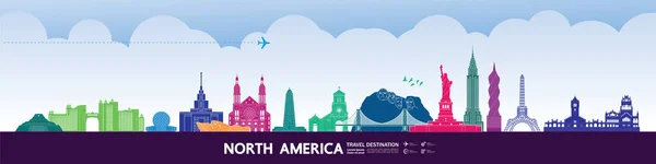 Severní Amerika Cestování Cíl Velký Vektor Ilustrace — Stockový vektor
