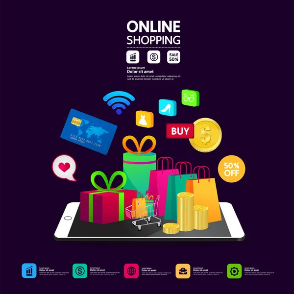 Online Shopping Website Mobile Application Vector Illustration — Stock Vector