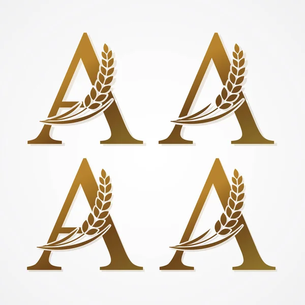 Lettera Oro Con Riso Logo Design Vector — Vettoriale Stock
