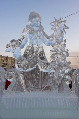 Krasnoyarsk, Rusya, Ocak 2019: kentin Noel süsleri.