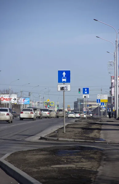 Rusia Krasnoyarsk Febrero 2019 Carril Dedicado Transporte Público — Foto de Stock