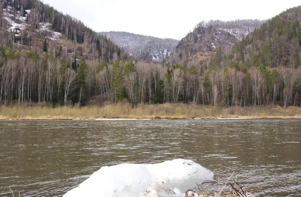 Côte vallonnée de la rivière Sibérie au début du printemps — Photo