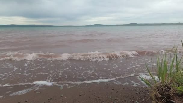 Tempestade no lago, o vento dirige as ondas — Vídeo de Stock