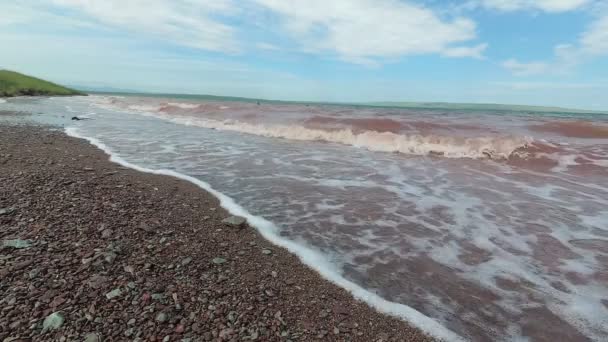 Tormenta en el lago, el viento impulsa las olas — Vídeo de stock