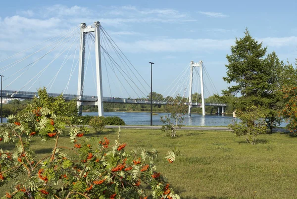 Russia, Krasnoyarsk, luglio 2019: ponte Vinogradovskiy in una giornata estiva — Foto Stock