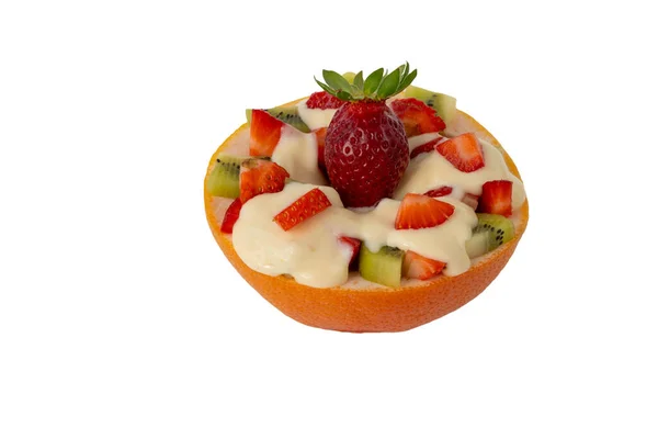 Salade Fruits Dans Une Casserole Pamplemousse Nourriture Aux Fruits Sur — Photo