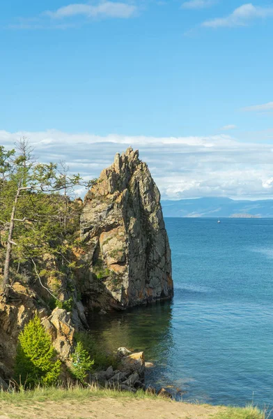 Vackert Landskap Vid Sjön Sibirien Panoramautsikt Över Cape Burhan Olkhon — Stockfoto