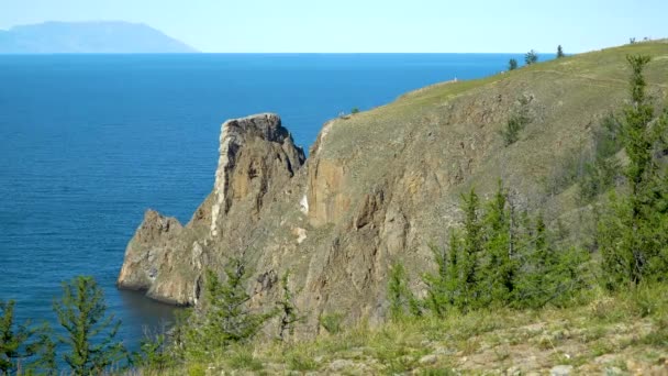 Cape Khoboy Klippkusten Norra Spetsen Olkhon Vid Sjön Baikal Begreppet — Stockvideo