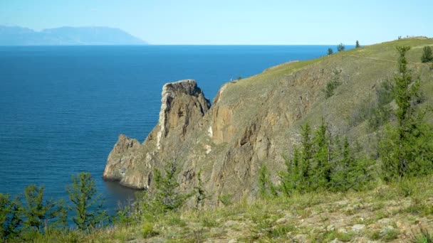 Cape Khoboy Klippkusten Norra Spetsen Olkhon Vid Sjön Baikal Begreppet — Stockvideo