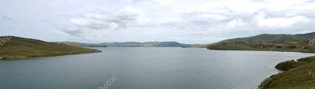 panoramic view of the Bay. Lake Baikal is the largest freshwater lake in the world. Beautiful landscape of Siberian Baikal Lake. concept of travel