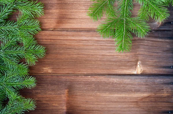 Árbol Navidad Verde Sobre Fondo Vintage Madera Árbol Morrena Abeto —  Fotos de Stock