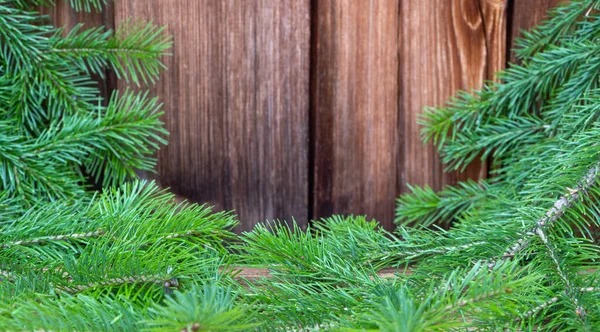 Albero Natale Verde Uno Sfondo Vintage Legno Concentrazione Selettiva Albero — Foto Stock